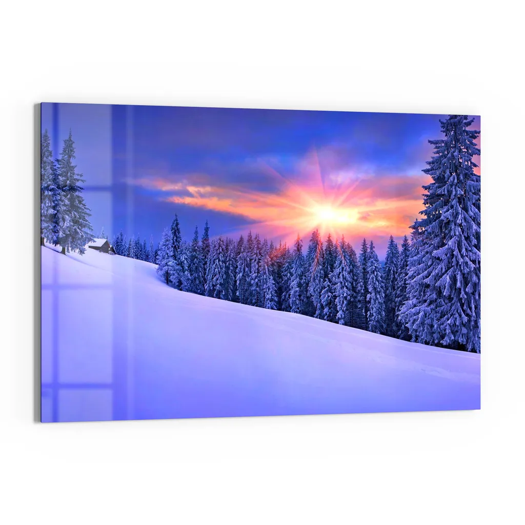 DEQORI Magnettafel Glas 90x60 cm 'Berg-Winterlandschaft' beschreibbar Whiteboard